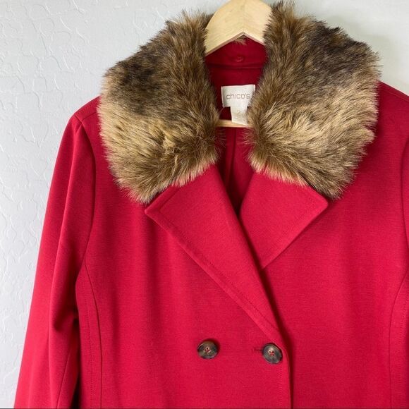 Chico’s double breasted red faux fur jacket large - Picture 4 of 7